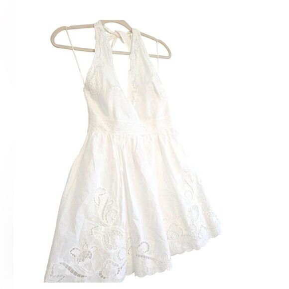 Zara NWT Cotton Eyelet Embroidered V-Neck  Mini Halter Dress Lined Size M - Picture 7 of 14